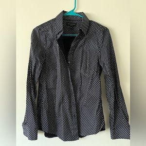 Banana Republic Factory Non-Iron Tailored Fit Dress Shirt Navy Geometric Print 6